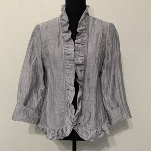 Chicos Blazer Size 0 Small Blue Striped Crinkle Open Front